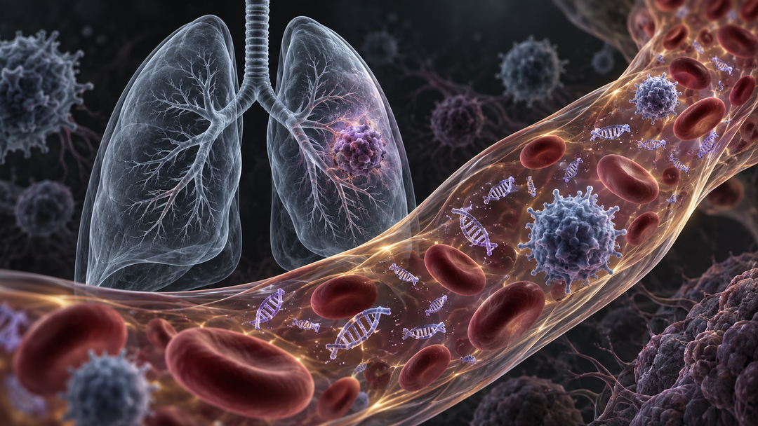 Original medical illustration for: A Simple Blood Test Can Tell Early Whether Immunotherapy Is Working for Lung Cancer