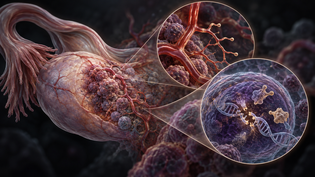 Original medical illustration for: Angiogenesis Inhibitors Plus PARP Inhibitors for Maintenance Treatment of Advanced Ovarian Cancer: A Patient Guide to a Major Meta-Analysis