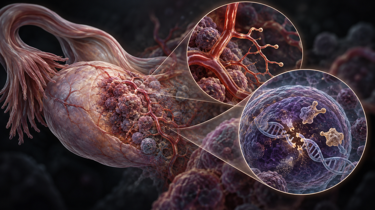 Original medical illustration for: Angiogenesis Inhibitors Plus PARP Inhibitors for Maintenance Treatment of Advanced Ovarian Cancer: A Patient Guide to a Major Meta-Analysis