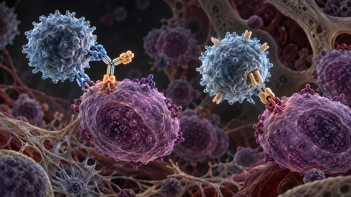 Original medical illustration for: Bispecific Antibodies and CAR-T Cell Therapy in Multiple Myeloma: A Patient's Guide to New Immunotherapy Approaches