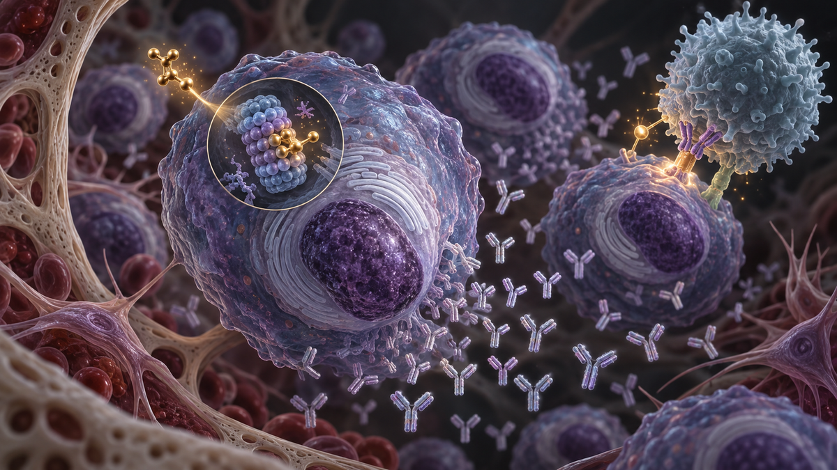 Original medical illustration for: Breakthroughs in Plasma Cell Disorders: How Targeted Therapies Are Transforming Treatment for Multiple Myeloma and Related Blood Diseases