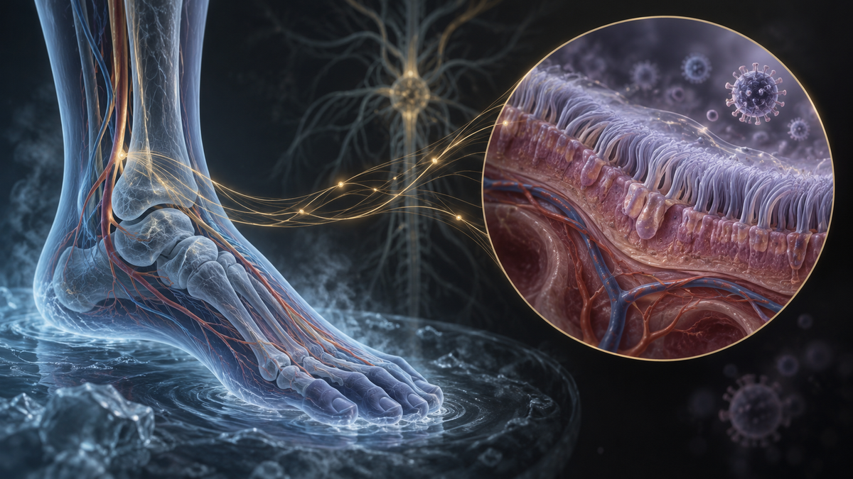 Original medical illustration for: Can Chilly Feet Trigger Cold Symptoms? A 2005 Study Revisits an Old Wive's Tale