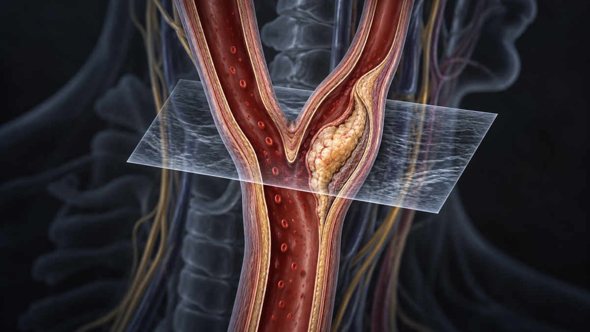 Original medical illustration for: Carotid Ultrasound: Why Measuring Plaque, Not Just Artery Wall Thickness, Matters for Your Heart and Brain Health