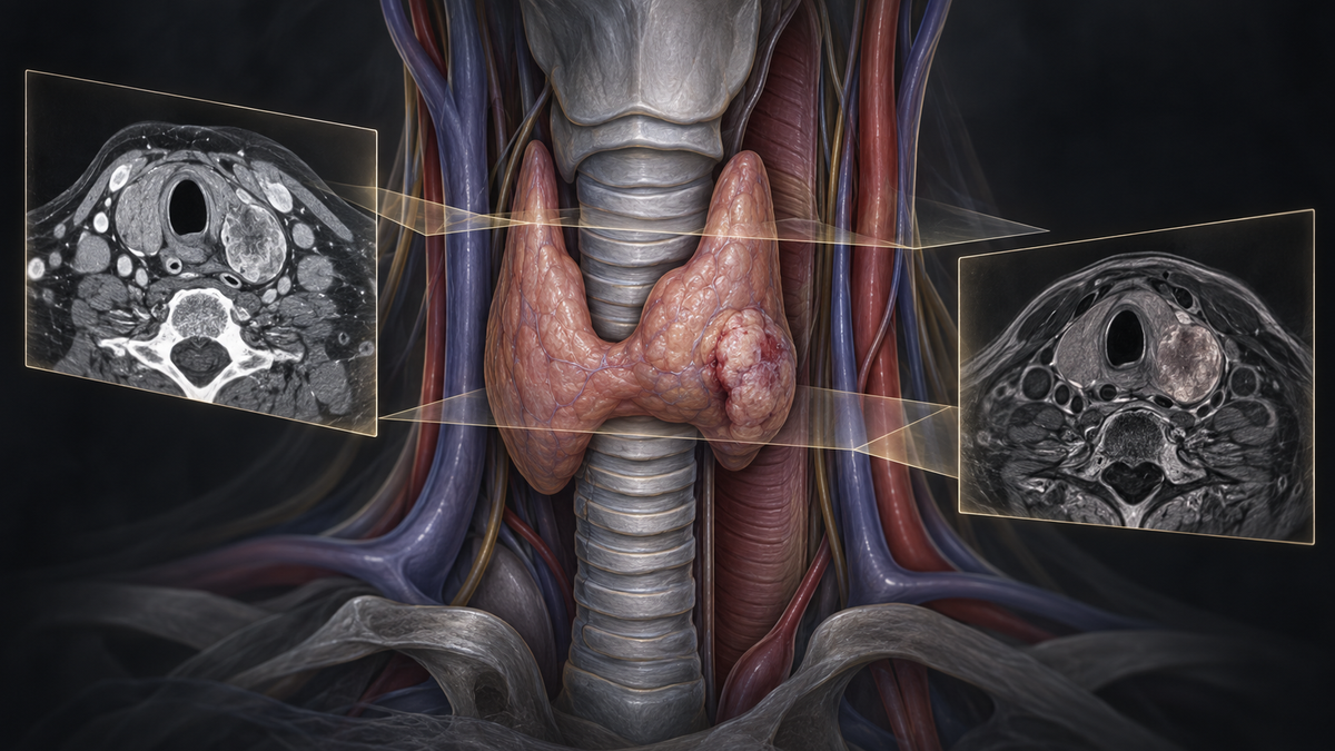 Original medical illustration for: CT vs. MRI for Thyroid Cancer: Which Imaging Test Better Detects Tumor Spread?