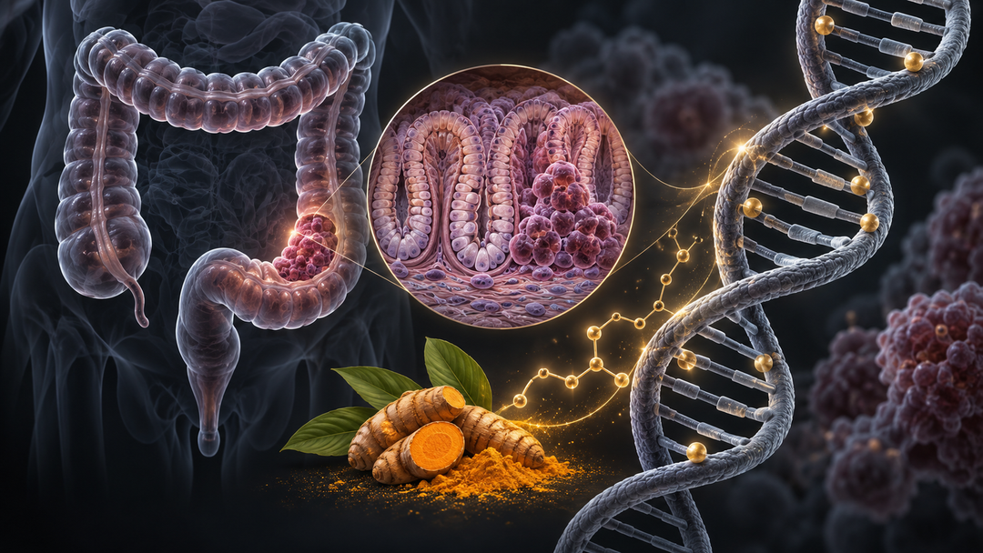 Original medical illustration for: Curcumin and Colon Cancer: How Turmeric's Active Compound May Help Prevent Cancer Through DNA Methylation Changes