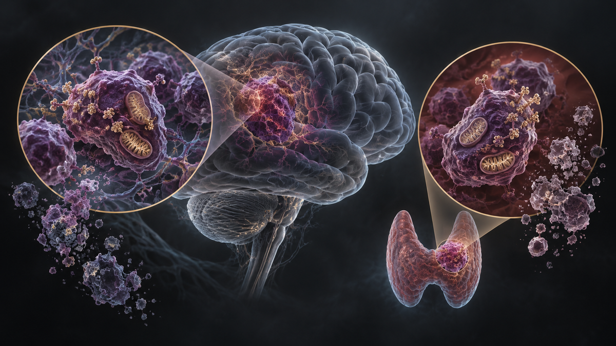 Original medical illustration for: How Brain Tumors and Thyroid Cancer Brain Metastases with the BRAF V600E Mutation Escape Cell Death
