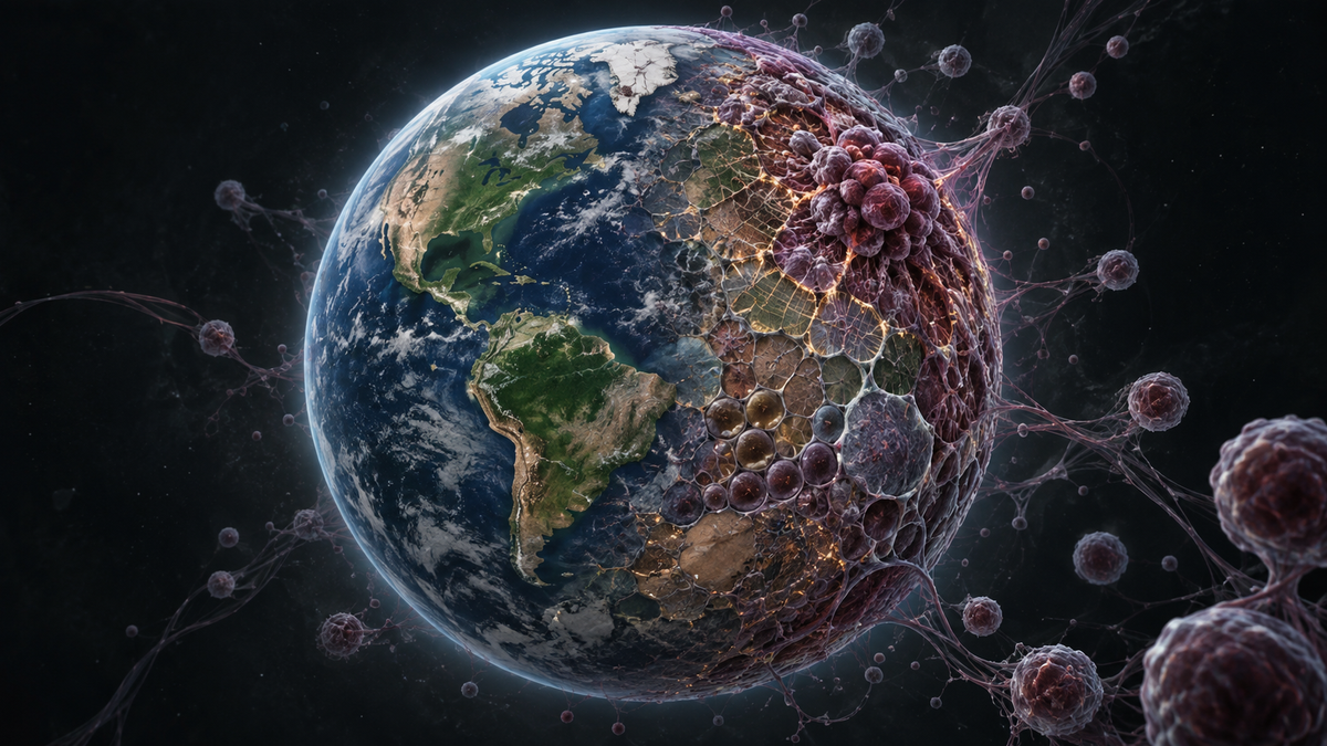 Original medical illustration for: Humans as Cancer: How Our Impact on Earth Mirrors a Spreading Disease