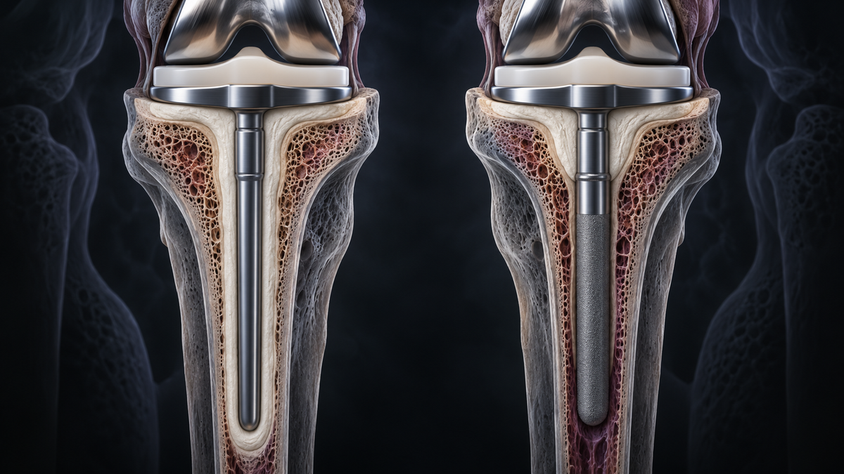 Original medical illustration for: Hybrid vs. Cemented Stems in Revision Knee Replacement: Which Method Works Better?