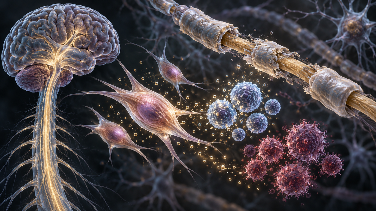 Original medical illustration for: Mesenchymal Stem Cell Therapy for Multiple Sclerosis: What a New Review of Eight Studies Found