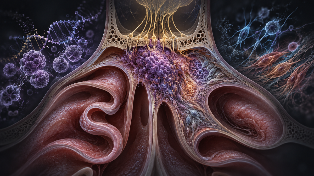 Original medical illustration for: Olfactory Neuroblastoma: How Molecular Research Is Reshaping a Rare Nasal Cancer