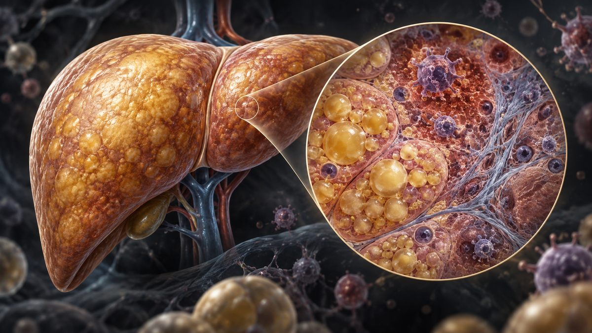 Original medical illustration for: Understanding Fatty Liver Disease: How It Develops, Who's at Risk, and the Treatments on the Horizon