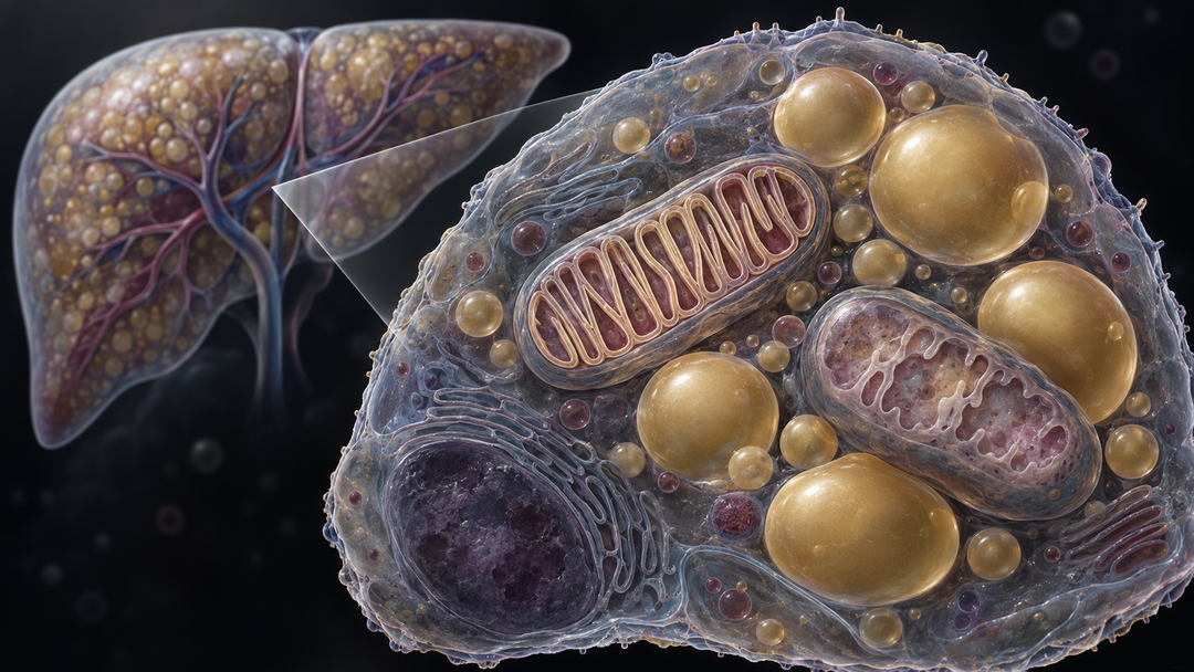 Original medical illustration for: Understanding How Mitochondrial Damage Drives Fatty Liver Disease: A Patient's Guide to the Science